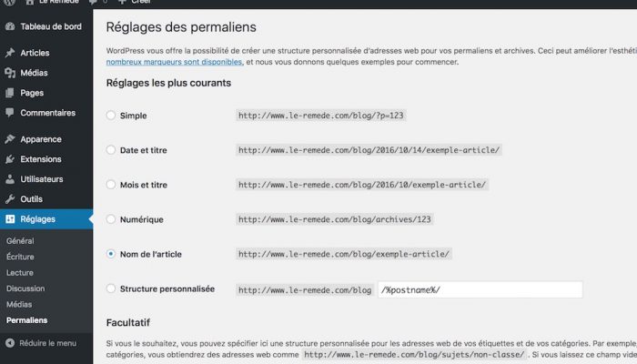 wordpress reglages